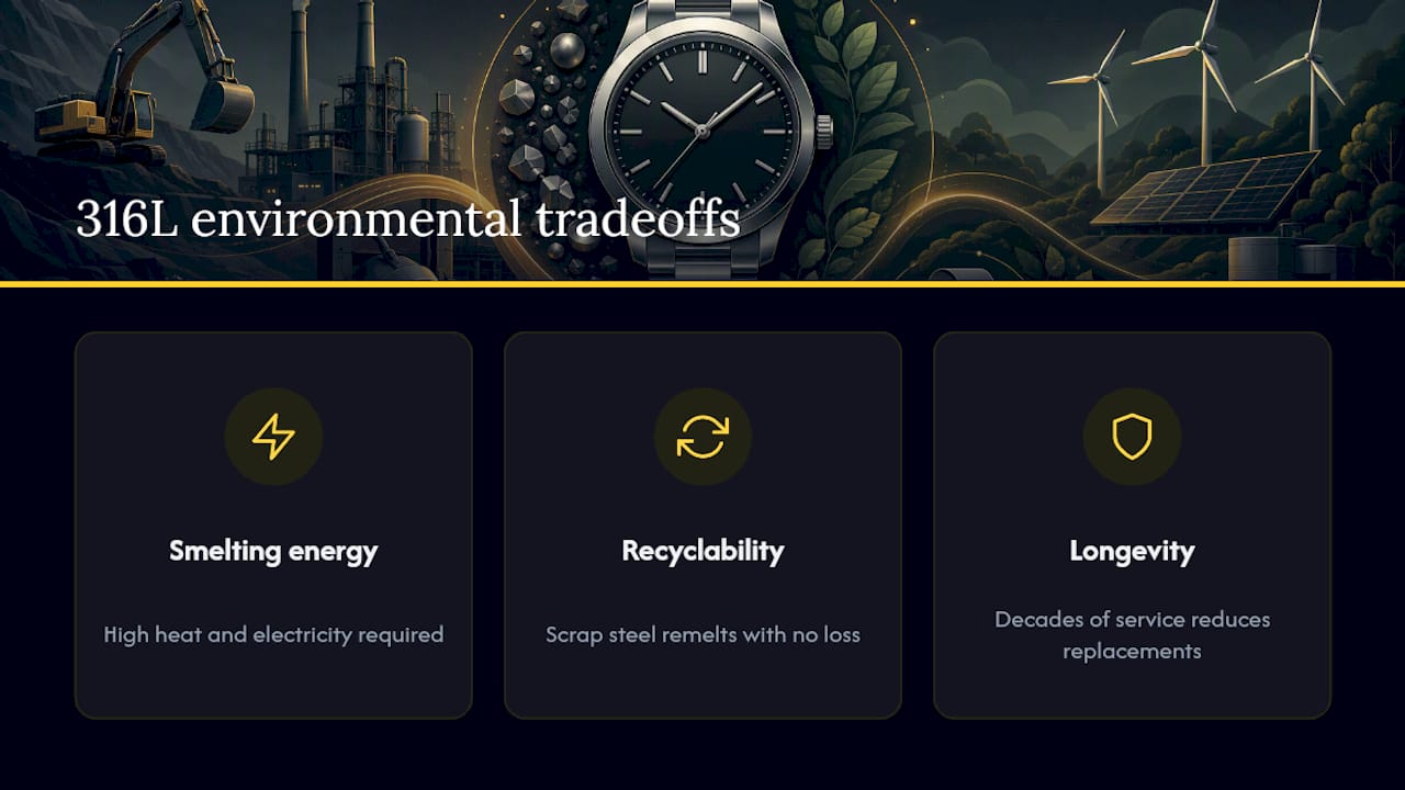 Diagram of environmental tradeoffs and recycling of 316L stainless steel