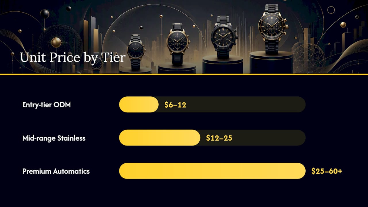 Diagram of custom watch price tiers by order volume and customization