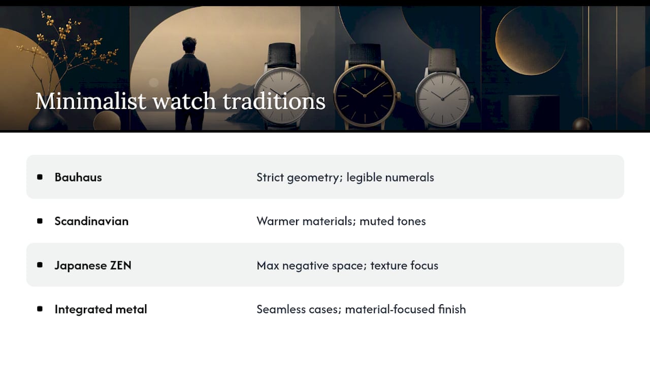 Which Design Traditions Shape Minimalist Watches? — overview diagram