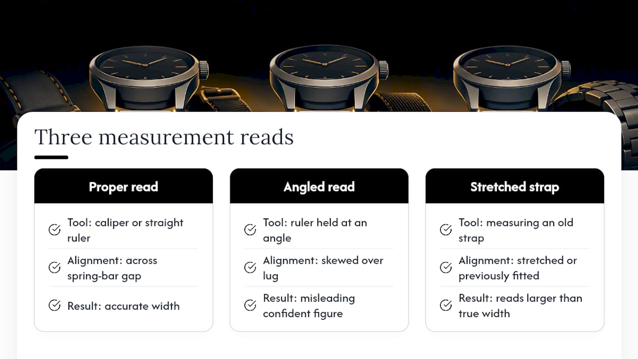 Correct and incorrect lug width measurements