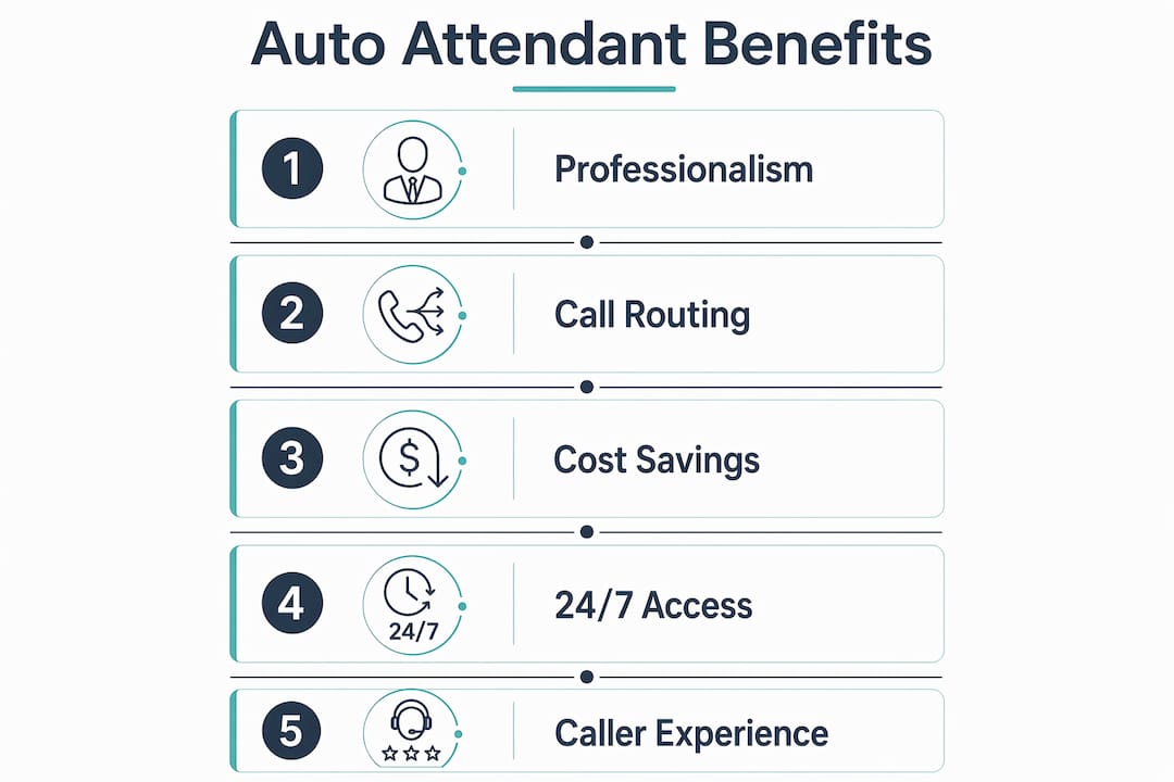 Infographic outlining key benefits of auto attendant system