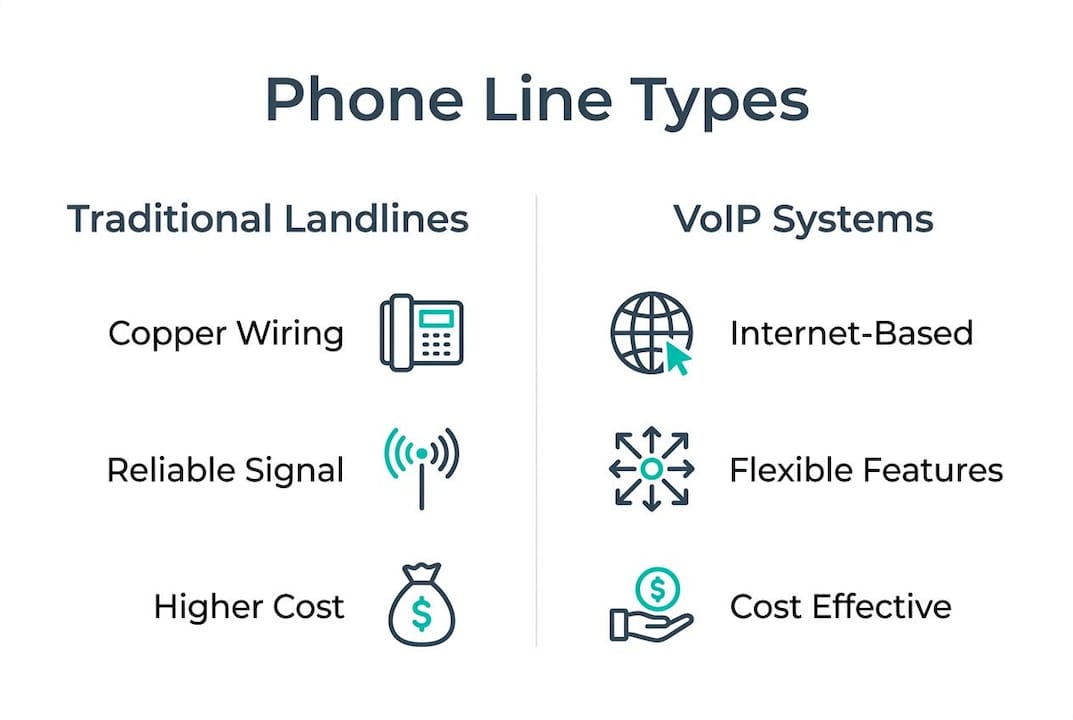 Infographic comparing traditional landlines and VoIP systems