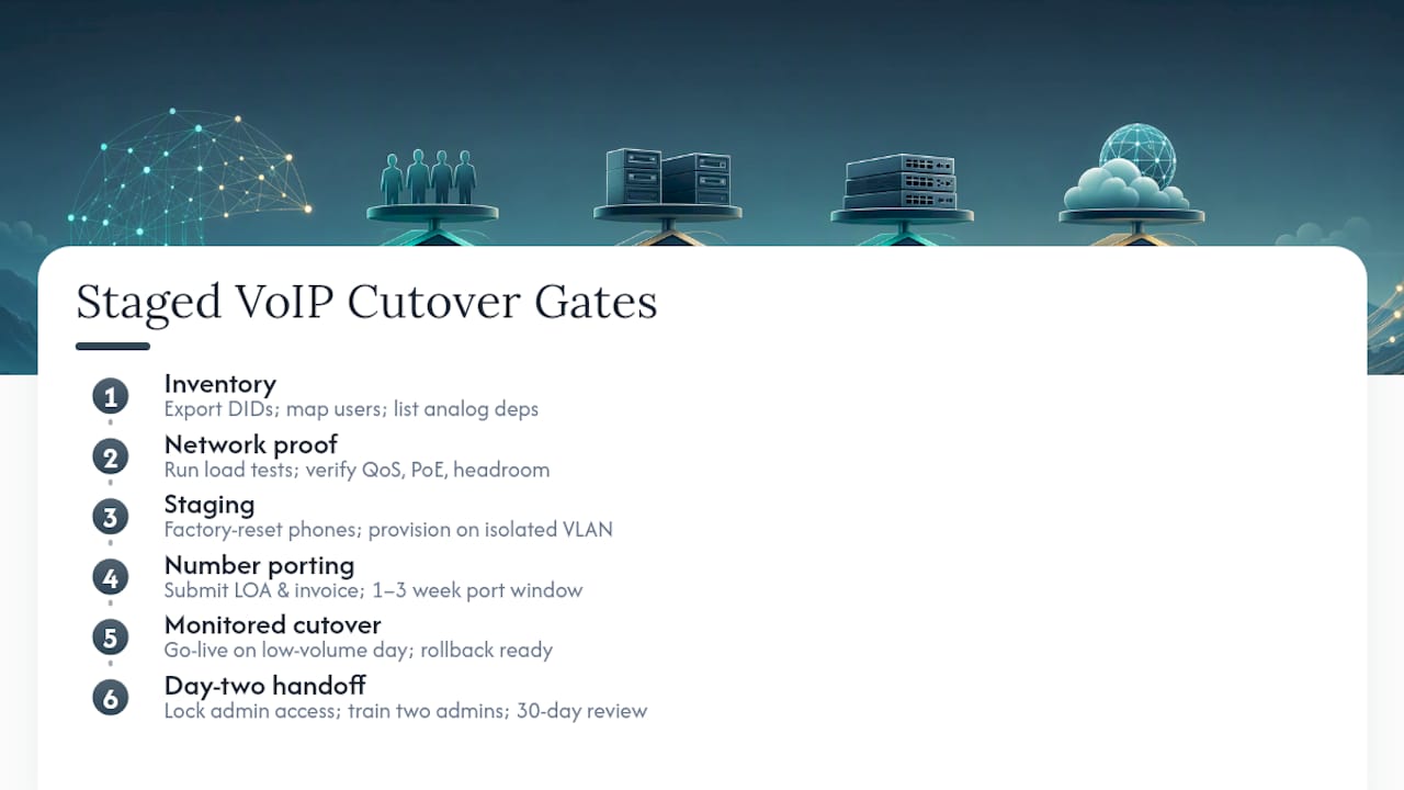 Six staged phases of a VoIP cutover