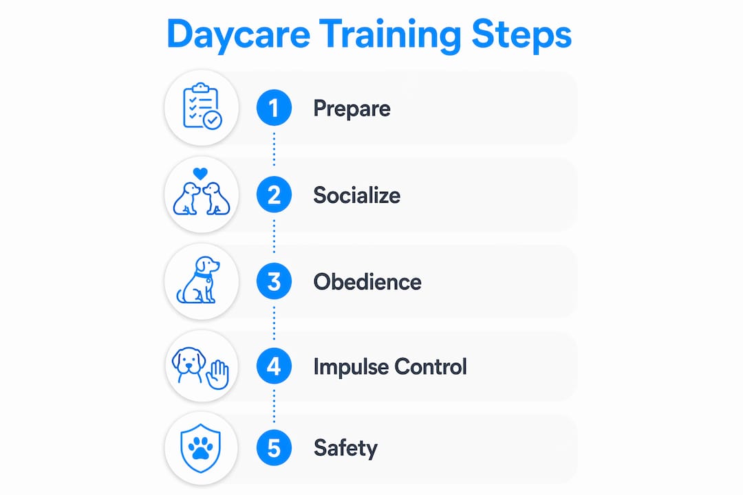 Infographic outlining doggy daycare training steps