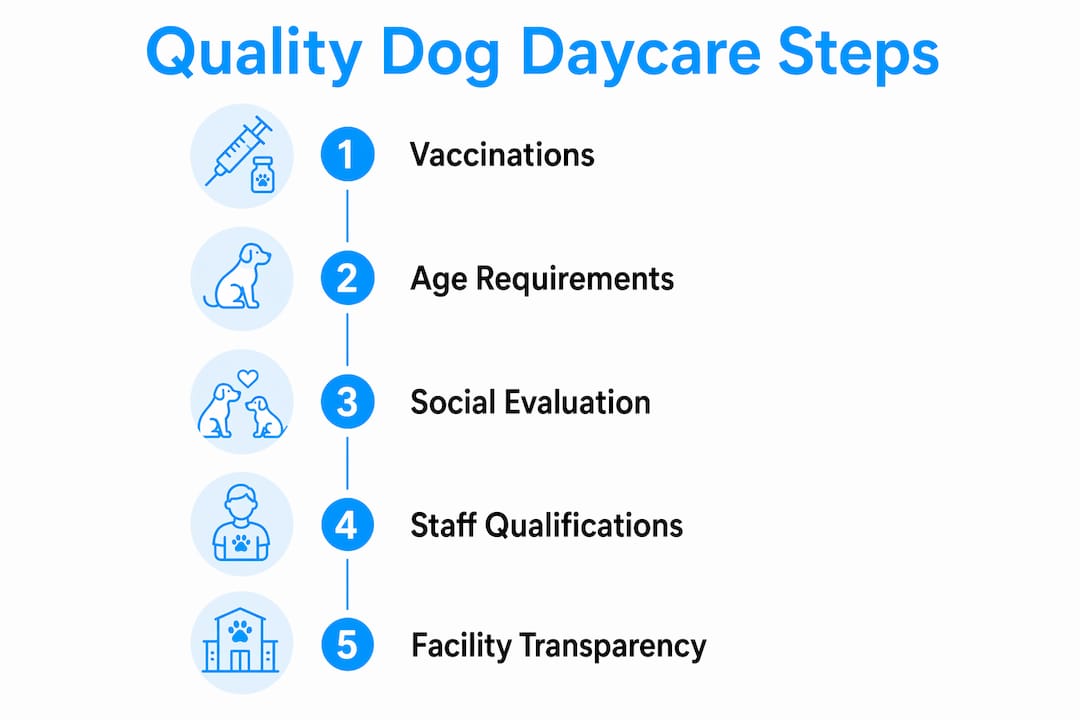 Infographic showing quality dog daycare steps