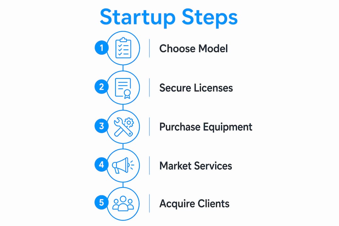 Infographic illustrating startup steps for dog business