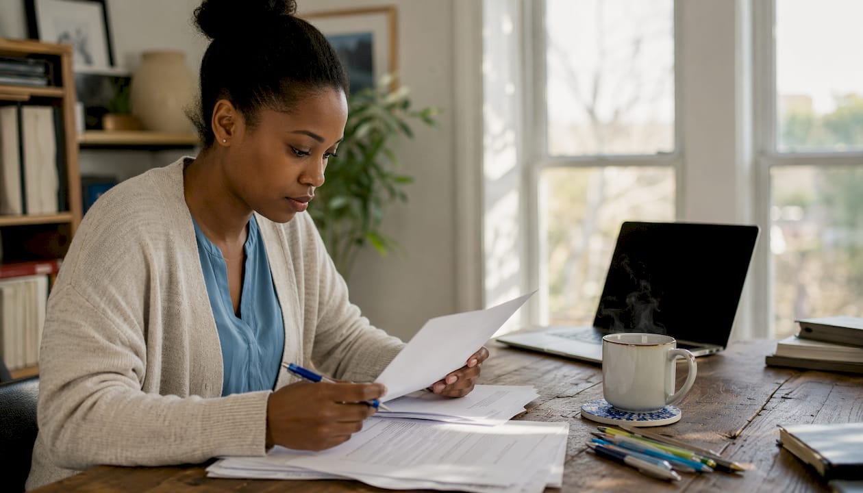 Hands reviewing dog walking insurance documents