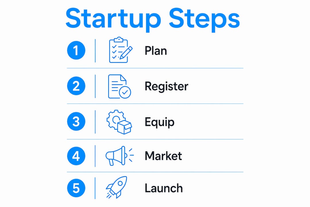 Infographic showing startup steps for dog walking business