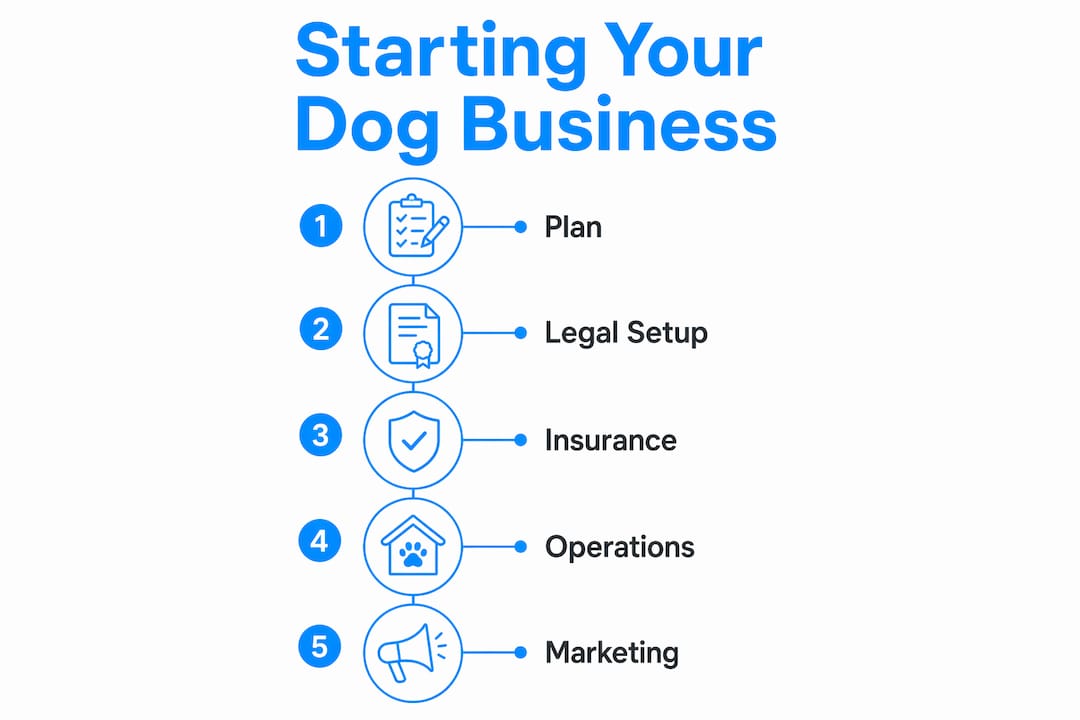 Infographic illustrating steps to start a dog business