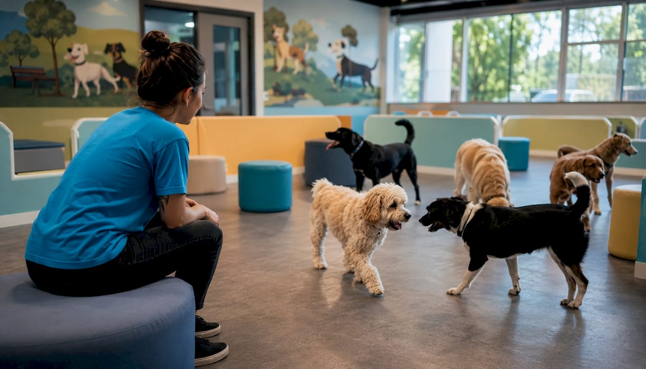 Open-play studio dog daycare interior