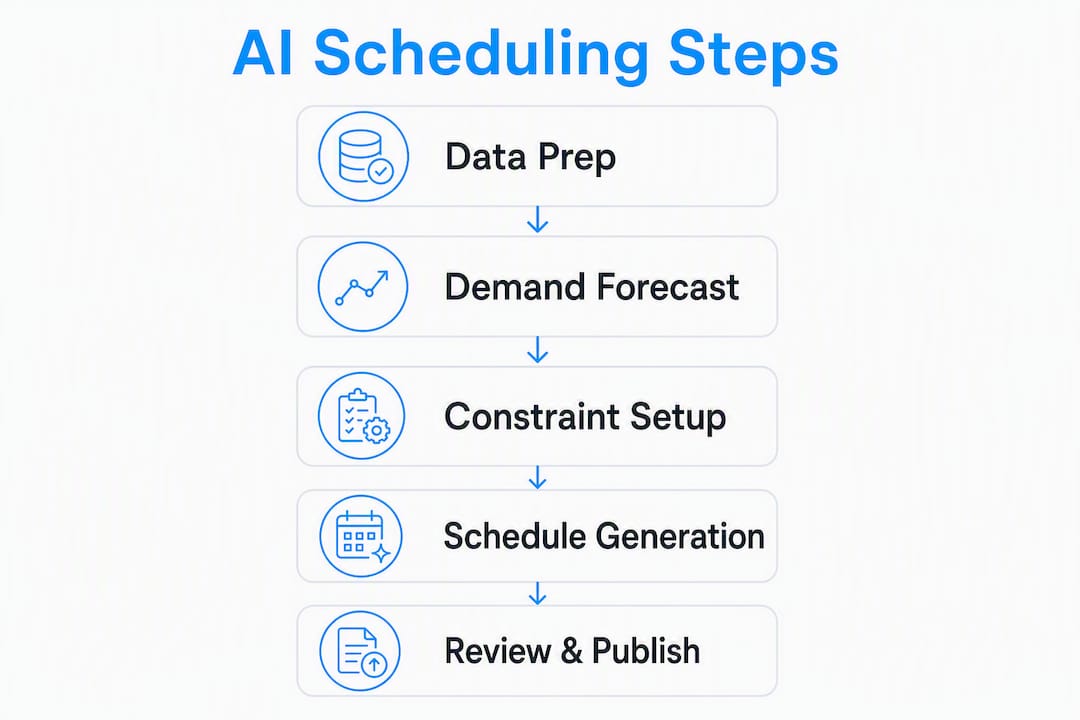Infographic showing AI scheduling implementation steps