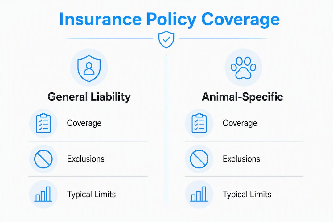 Infographic comparing general liability and animal-specific insurance coverage
