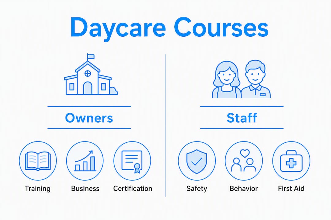 Infographic comparing dog daycare courses for owners and staff