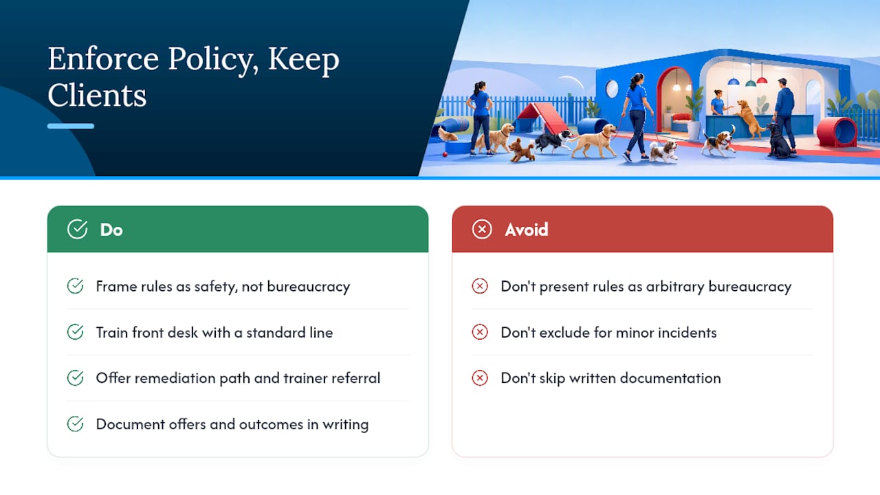 Enforcing Daycare Policy Without Losing Clients — overview diagram