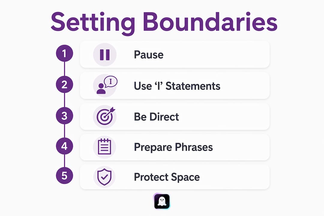 Infographic showing steps to set boundaries with friends