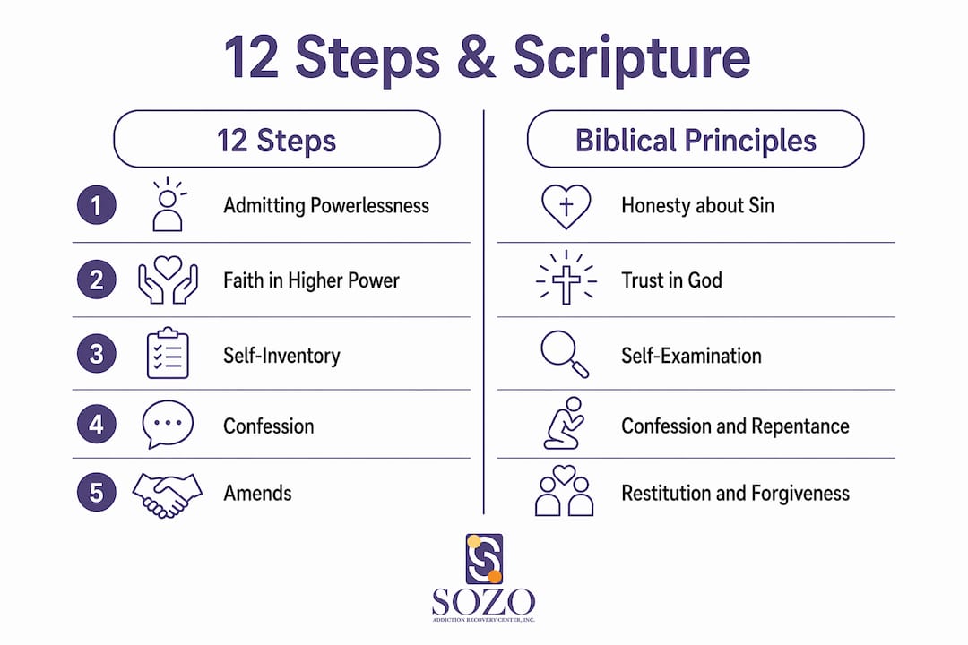 Infographic comparing 12 steps with biblical themes