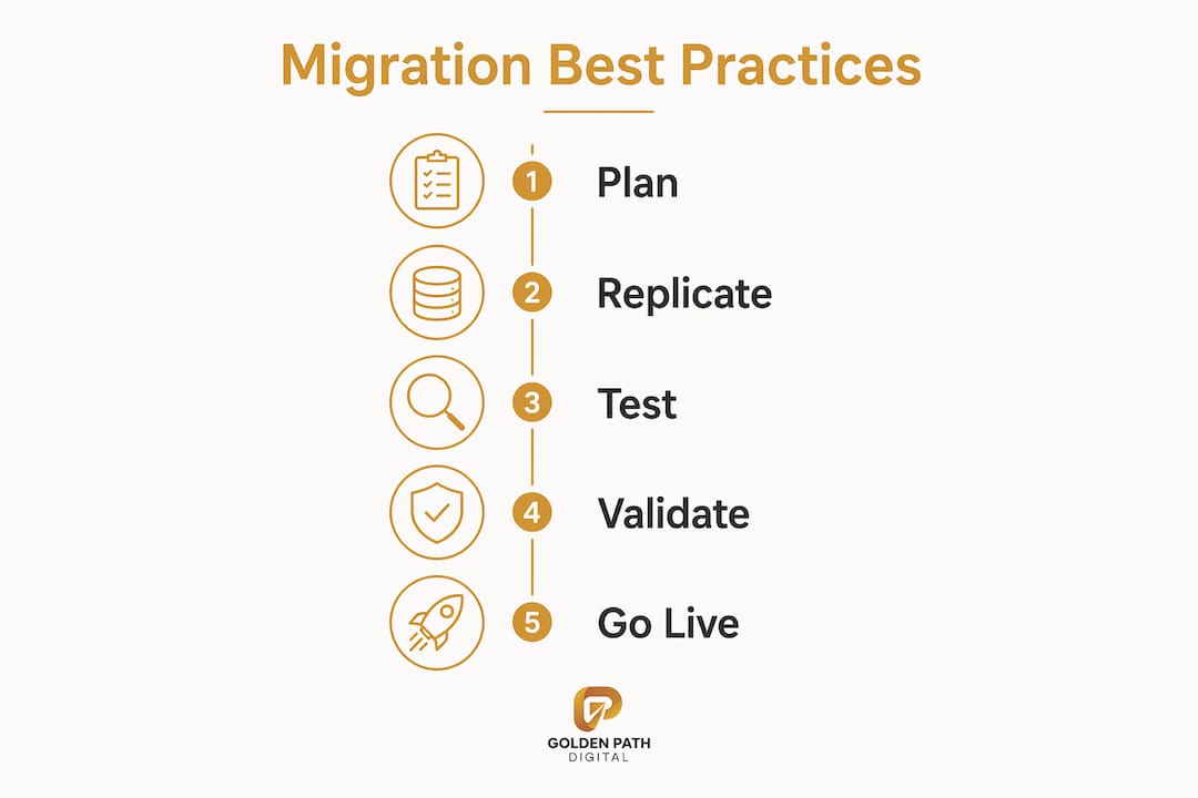 Infographic showing IBM i migration best practices steps