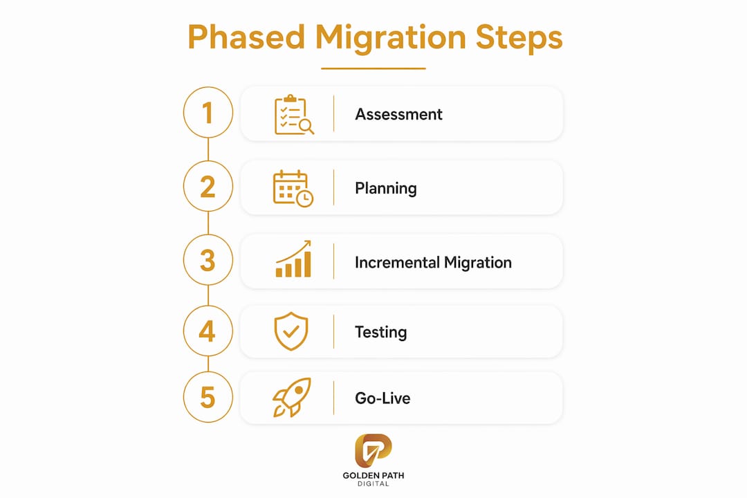Infographic showing phased migration steps