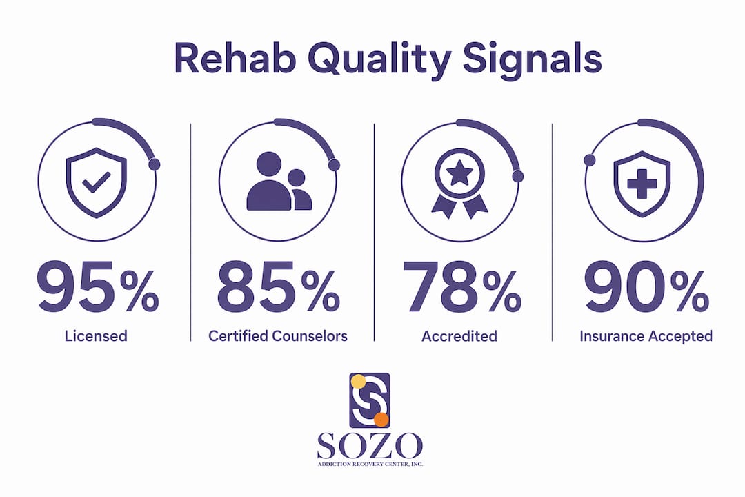 Infographic showing rehab center accreditation and quality statistics