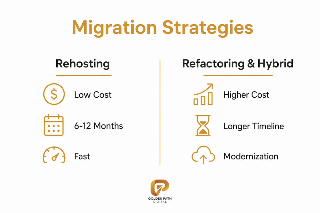 Infographic comparing mainframe migration strategies