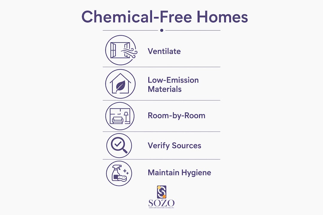 Infographic showing chemical-free housing practical steps