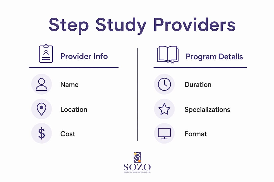 Infographic comparing Celebrate Recovery step study providers