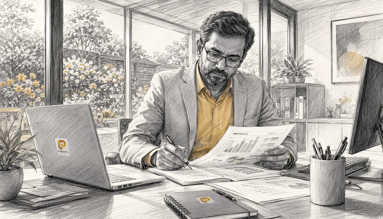 Man reviewing software integration reports in office