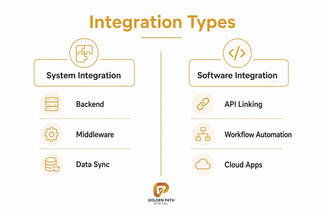 Infographic contrasting system and software integration types