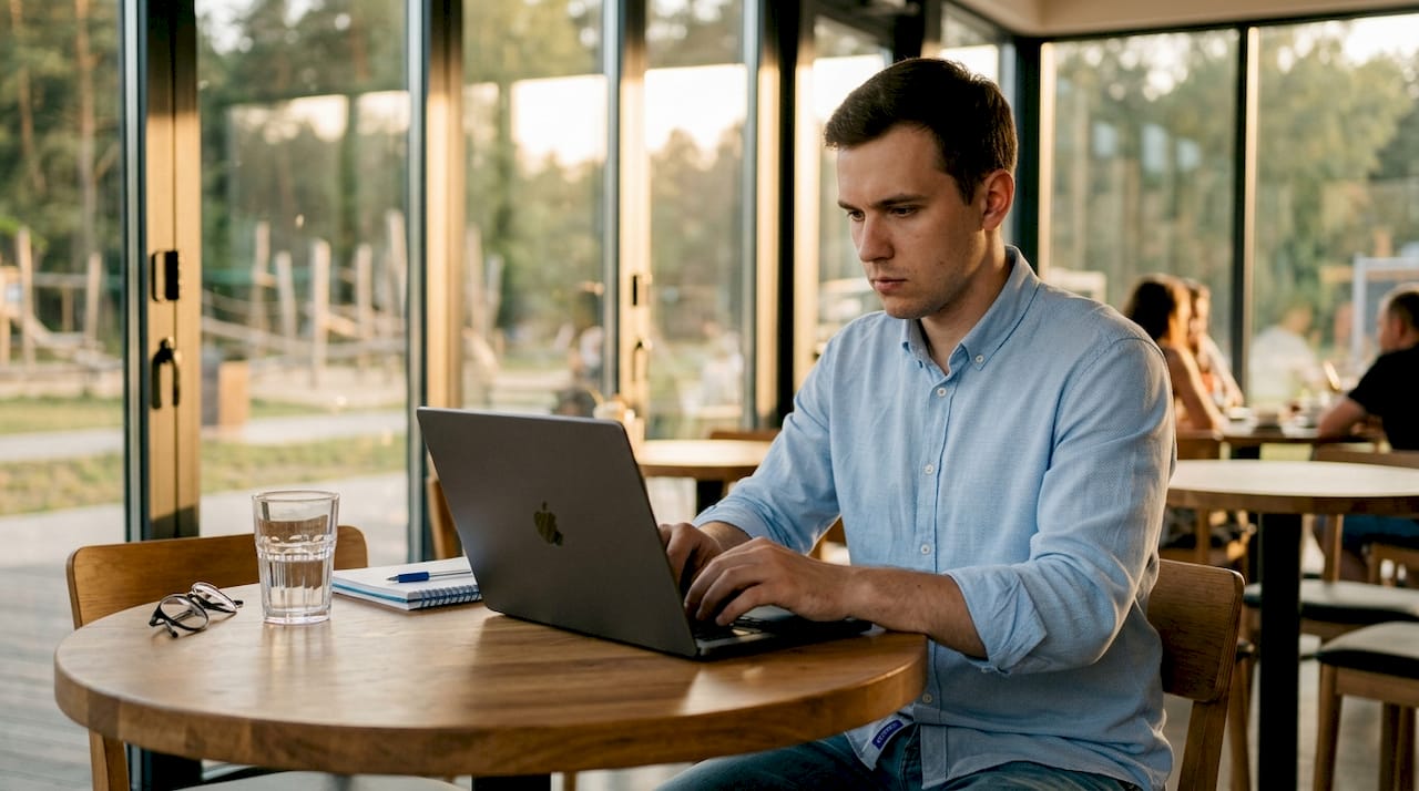 Een medewerker is achter zijn bureau bezig met klantbelevingstechnologie.