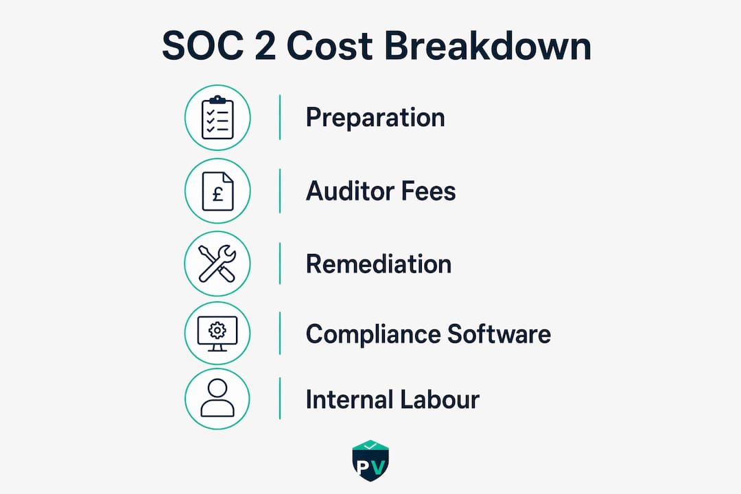 Infographic showing SOC 2 certification cost components