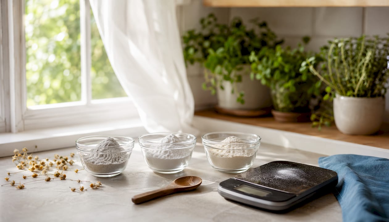 Overhead view of various magnesium supplement powders in bowls