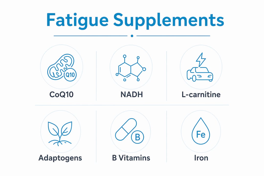 Infographic showing ranked fatigue supplements
