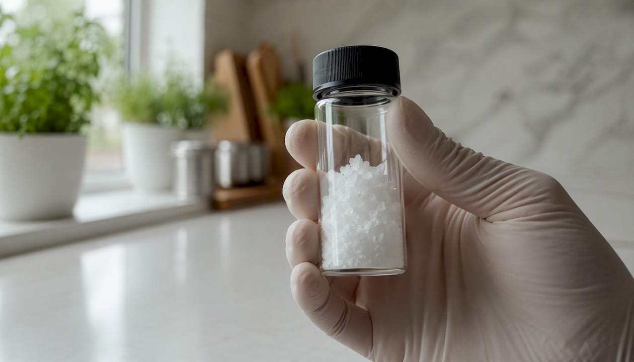 Salicylic acid crystalline powder in vial