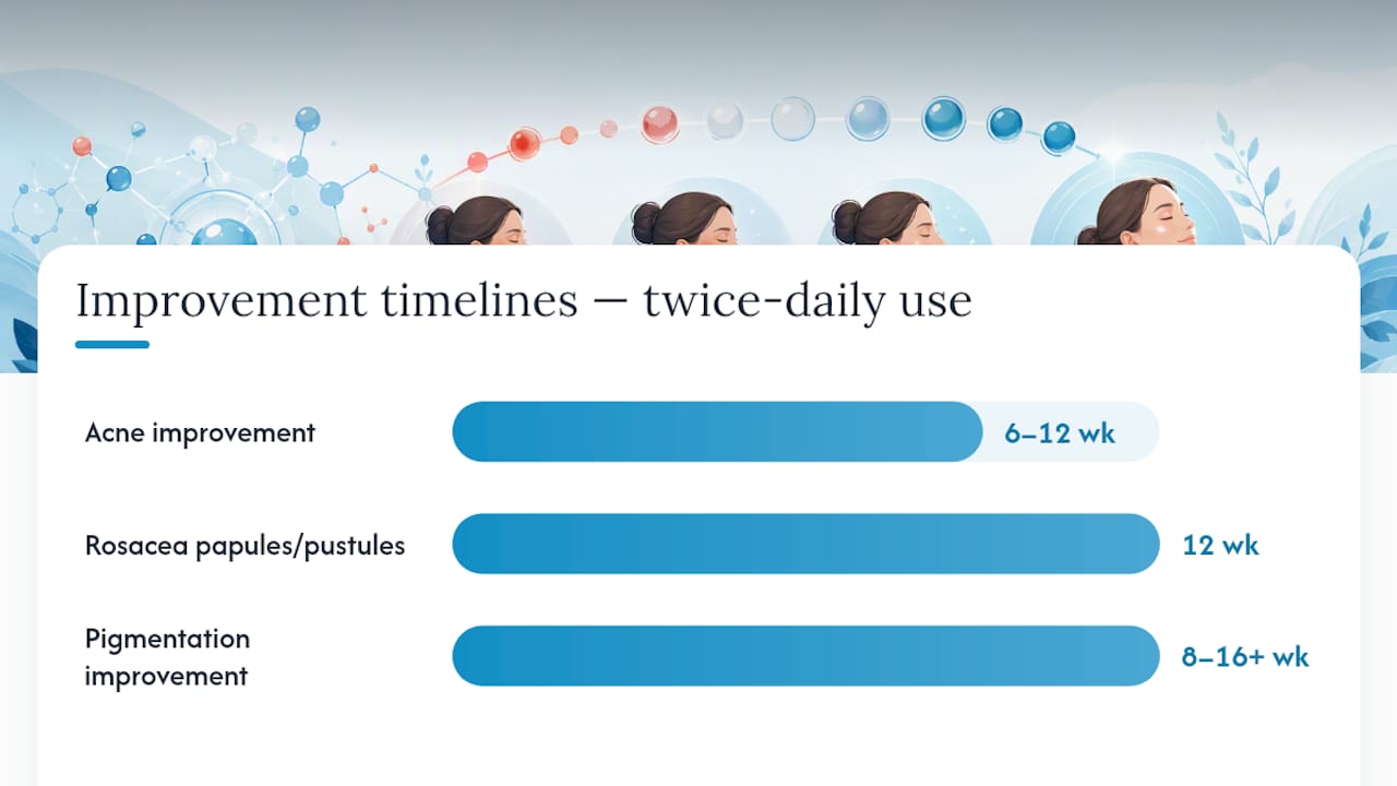Azelaic acid improvement timelines by skin concern