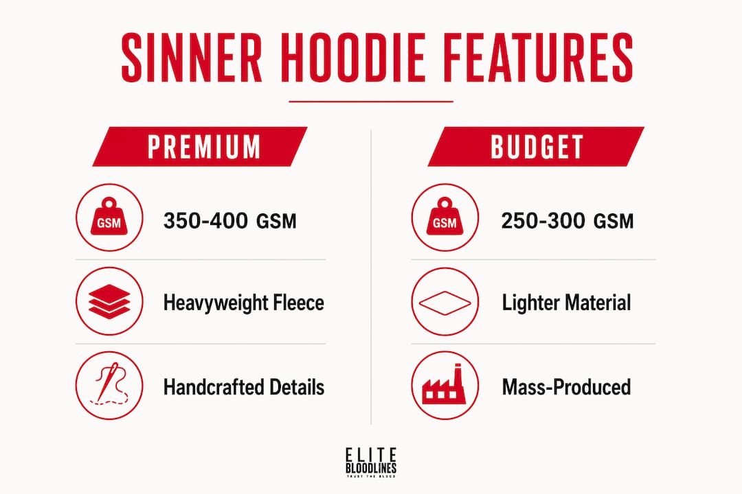 Infographic comparing premium and budget sinner hoodies