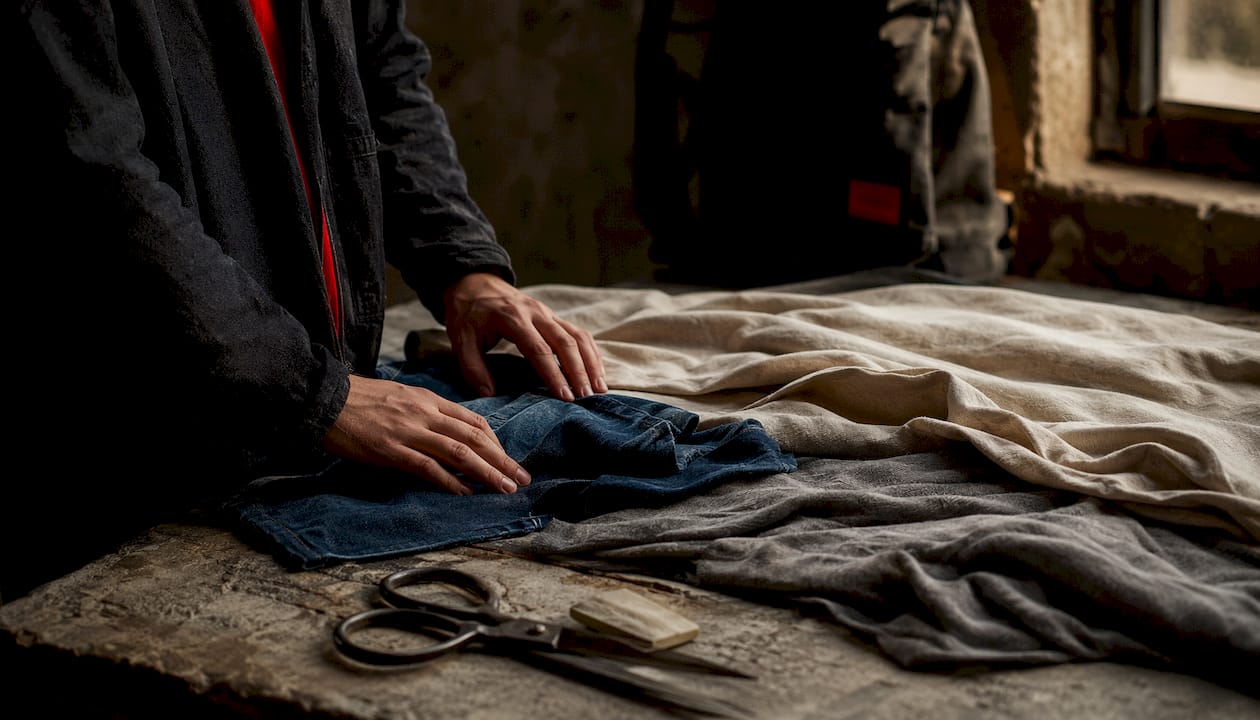 Hands feeling textured sustainable streetwear fabrics