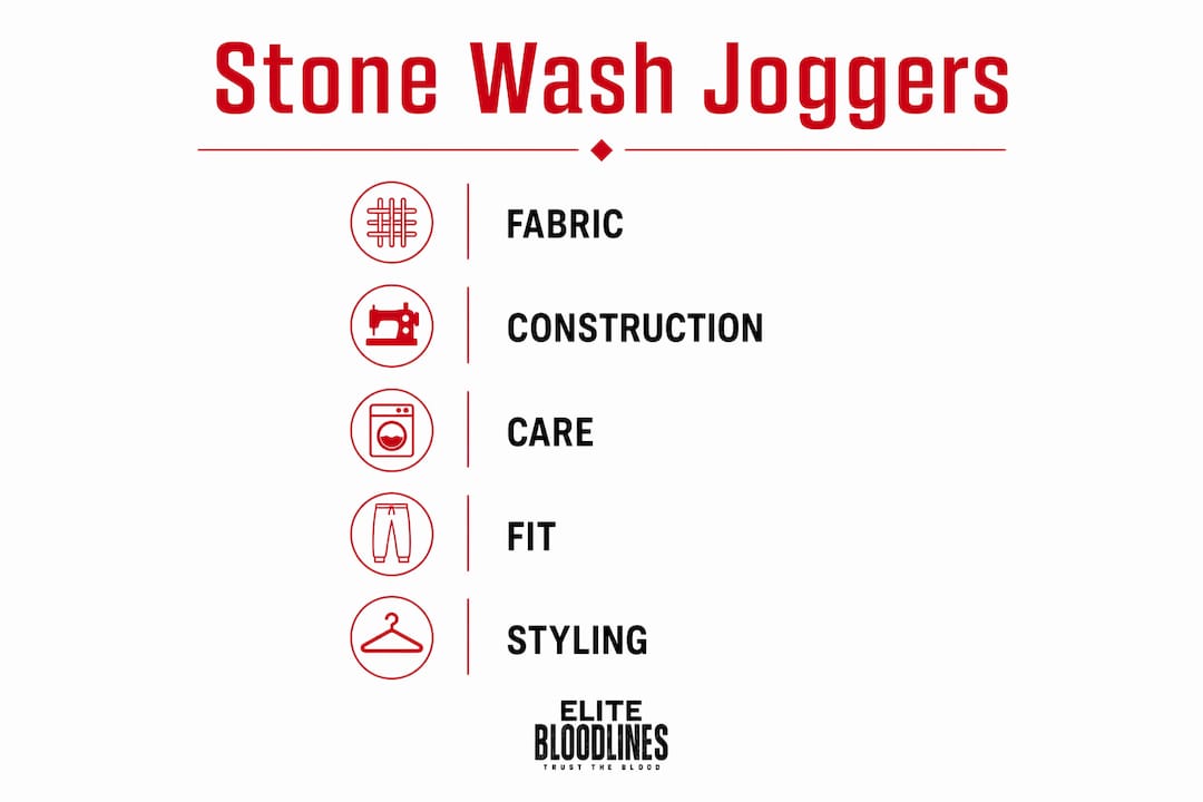 Infographic showing key aspects of stone wash joggers