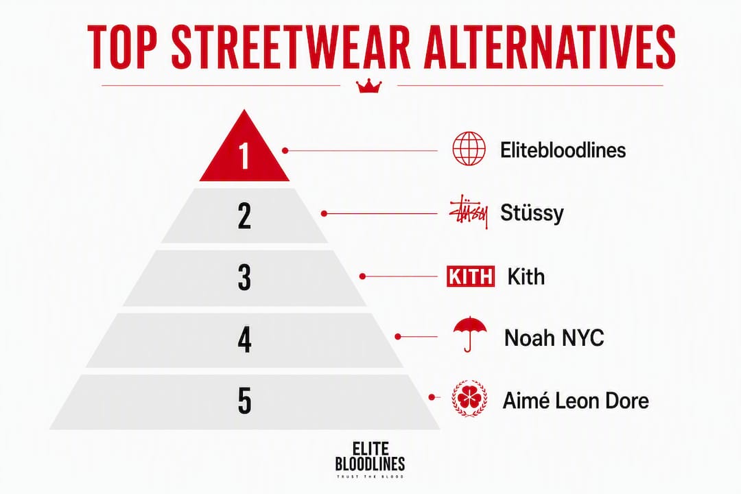 Infographic showing ranked streetwear brand alternatives