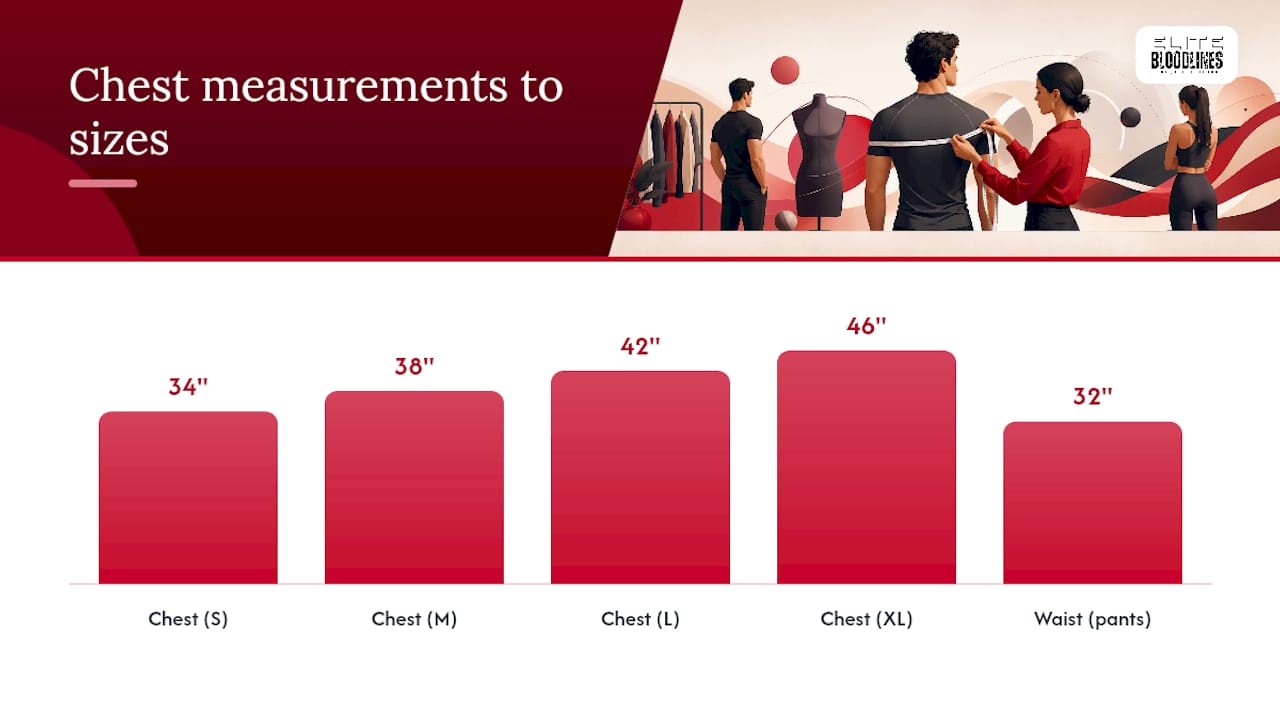 Diagram of body measurements mapped to size chart labels