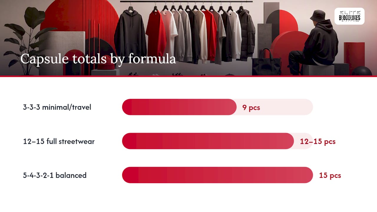 Comparison diagram of capsule wardrobe formulas