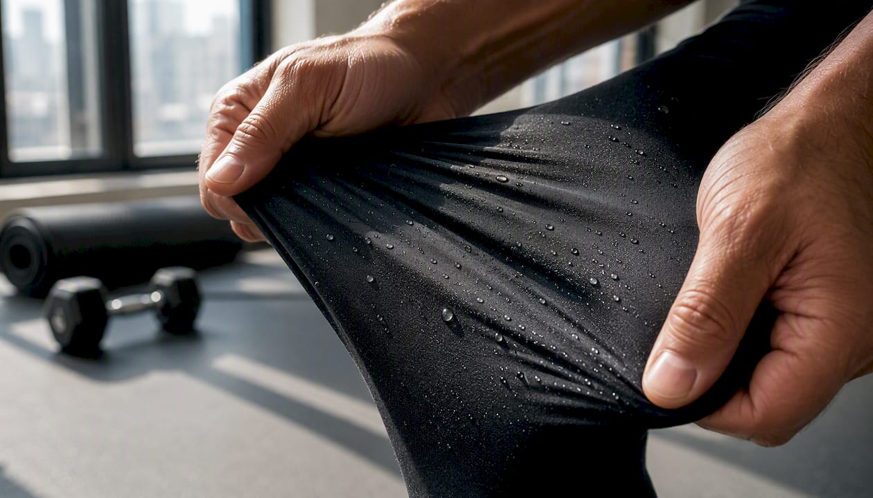 Close-up of moisture-wicking performance gym fabric