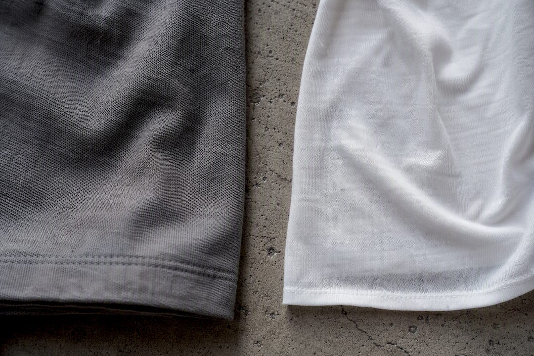 Close-up of heavy and light t-shirt fabrics