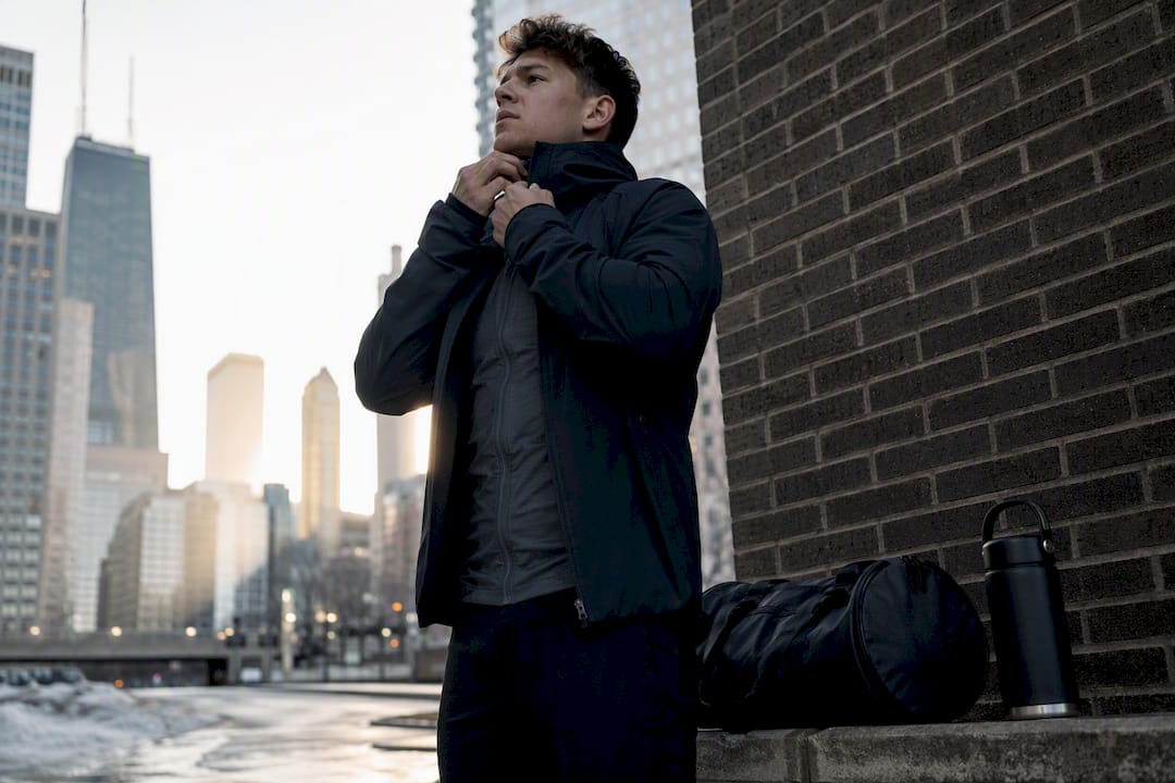 Athlete layering wicking base layer for cold weather