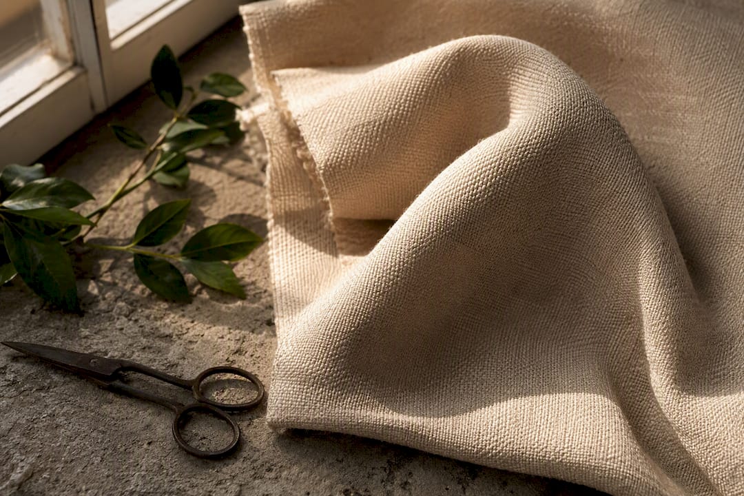 Midweight cotton fabric texture in sunlight