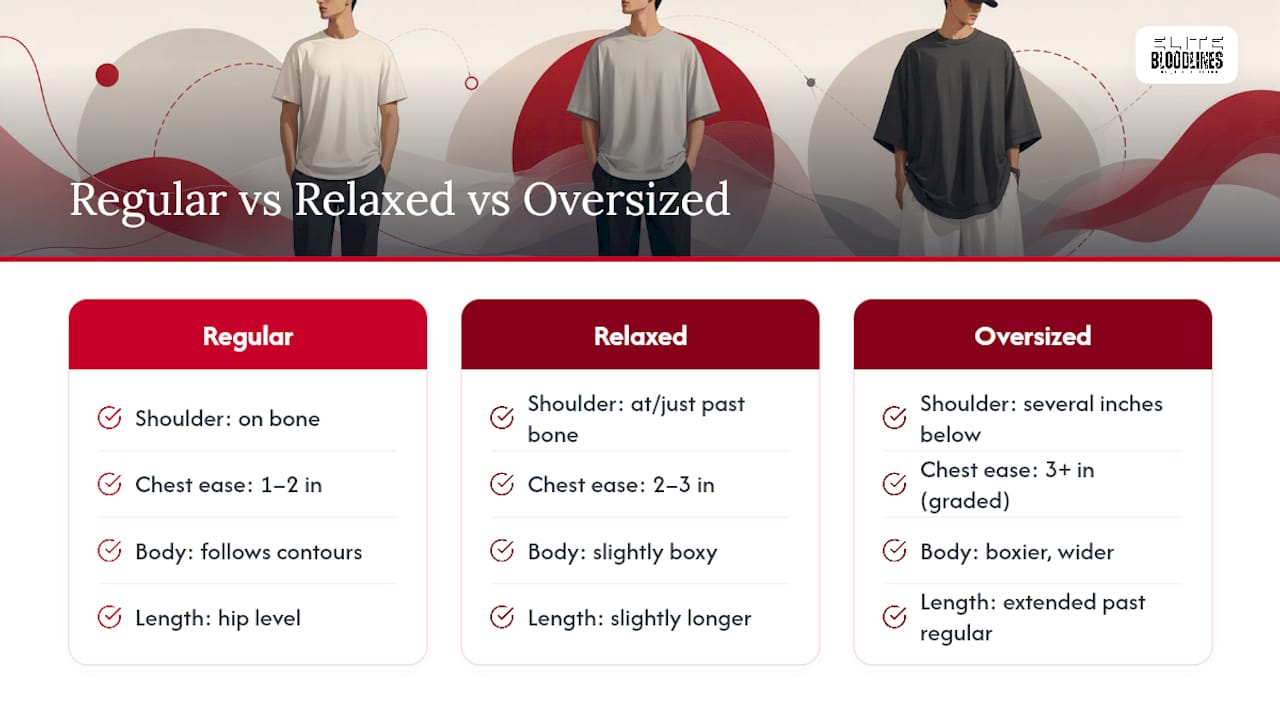 Comparison of regular relaxed and oversized fits