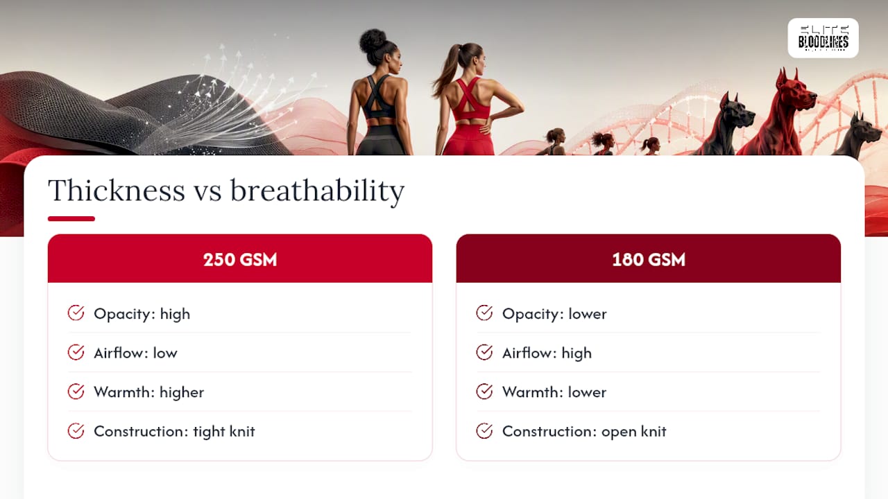Comparison of fabric thickness and breathability