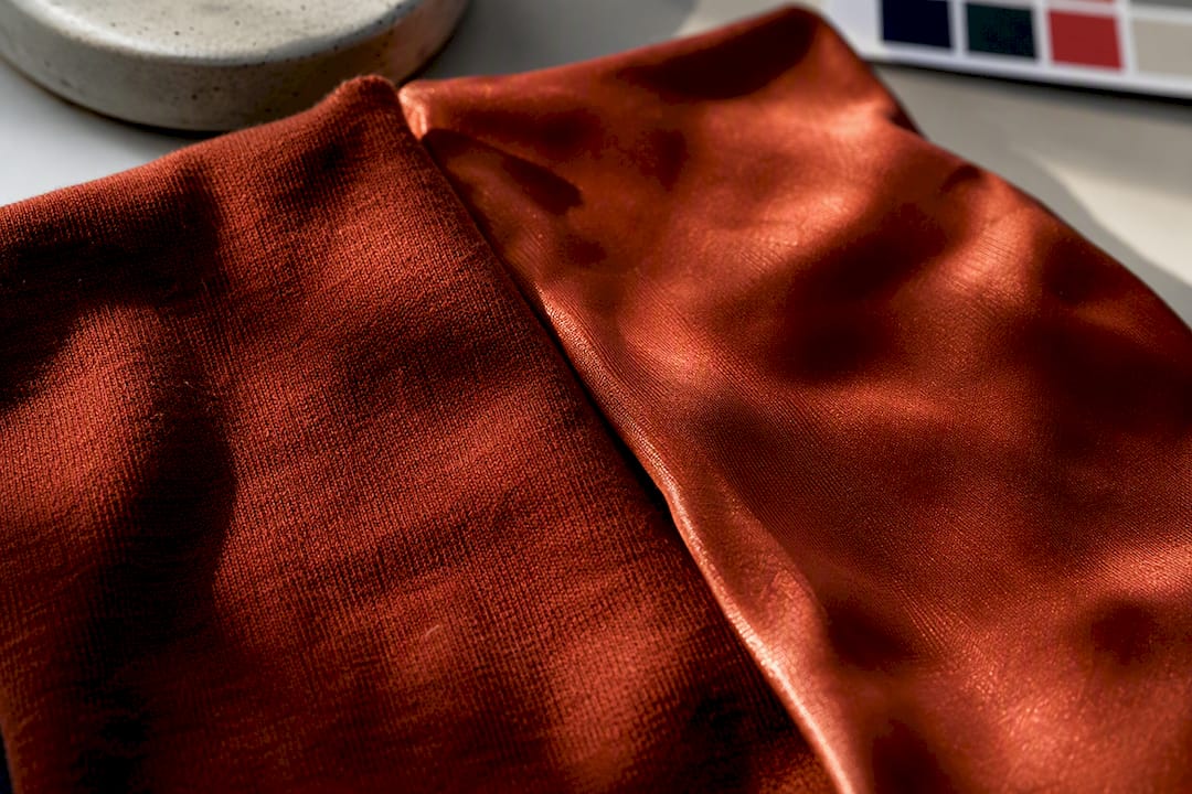 Matte cotton and glossy fabric color comparison