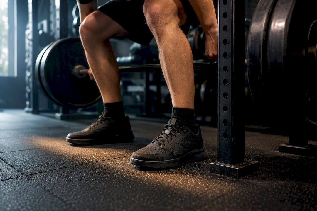 Flat firm-soled shoes braced for squats