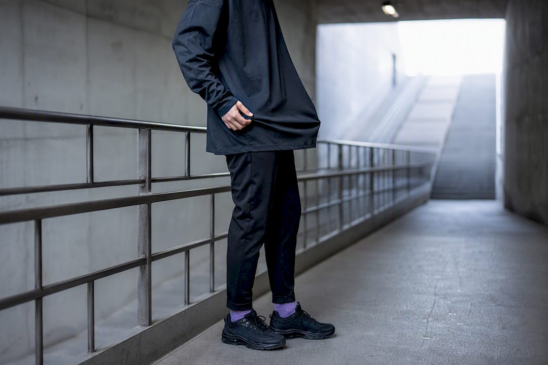 Oversized top with tapered bottoms silhouette