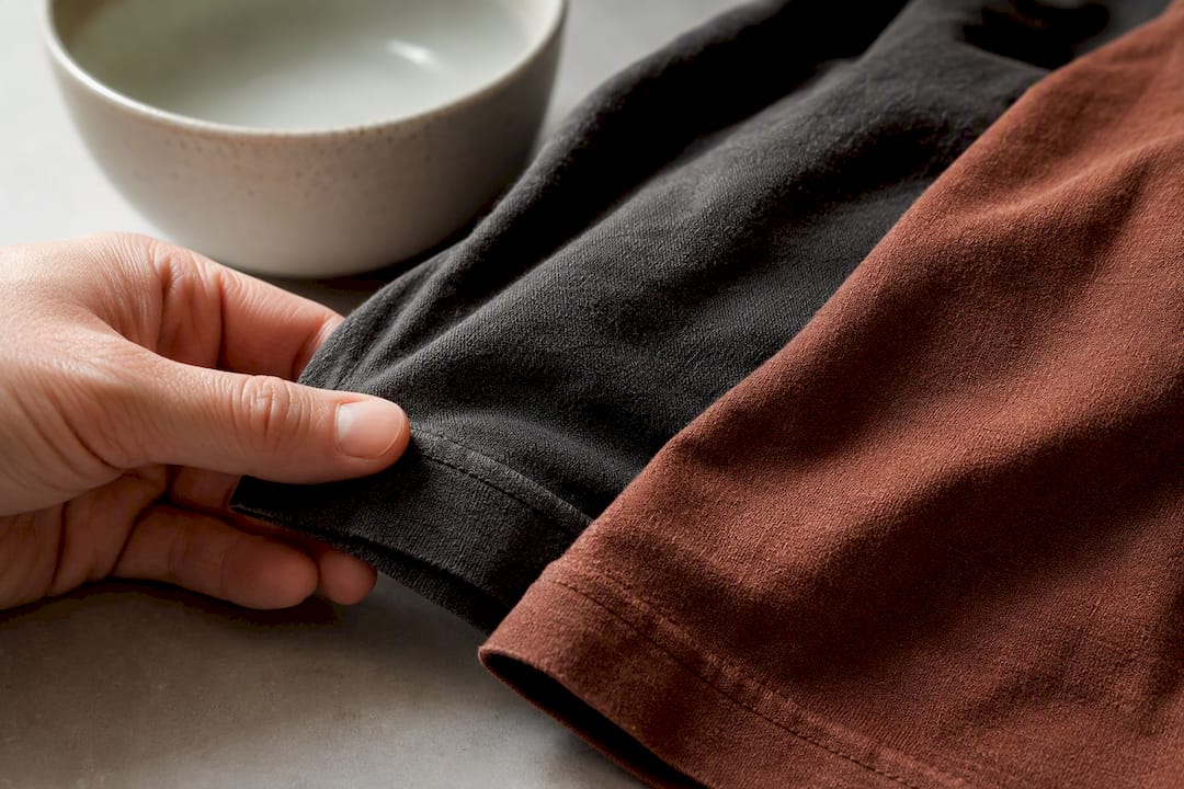 Close-up of differently dyed cotton fabric